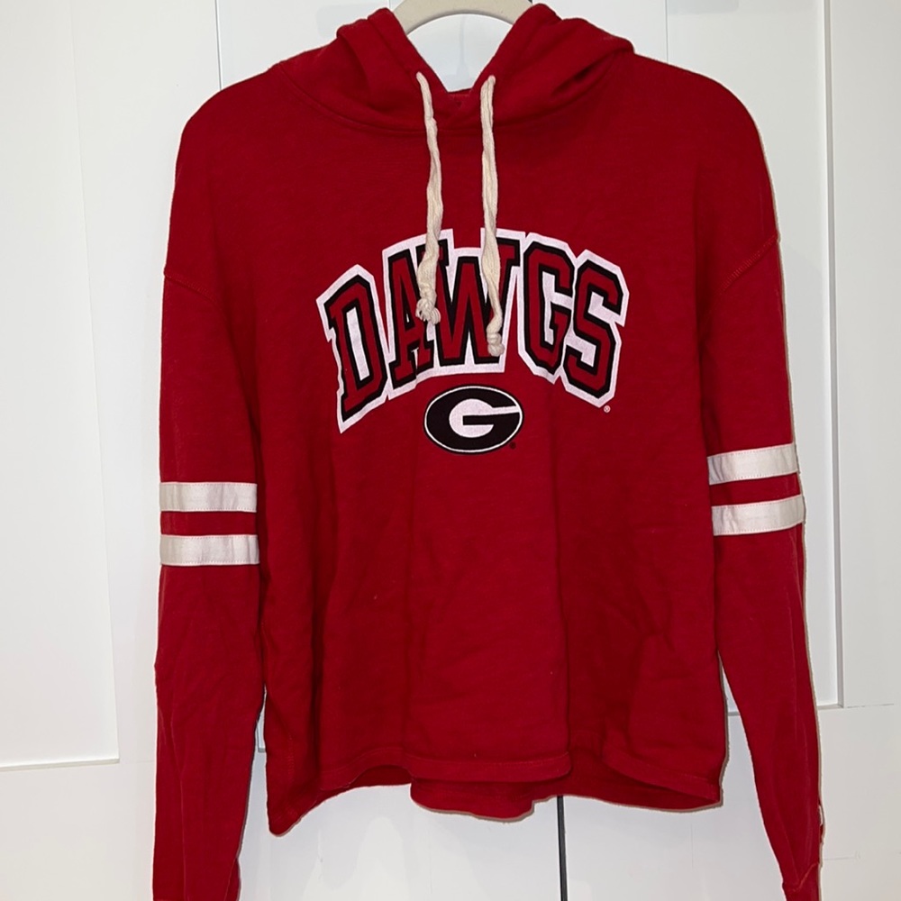 Red UGA Hoodie w/ White Stripes on Arms
